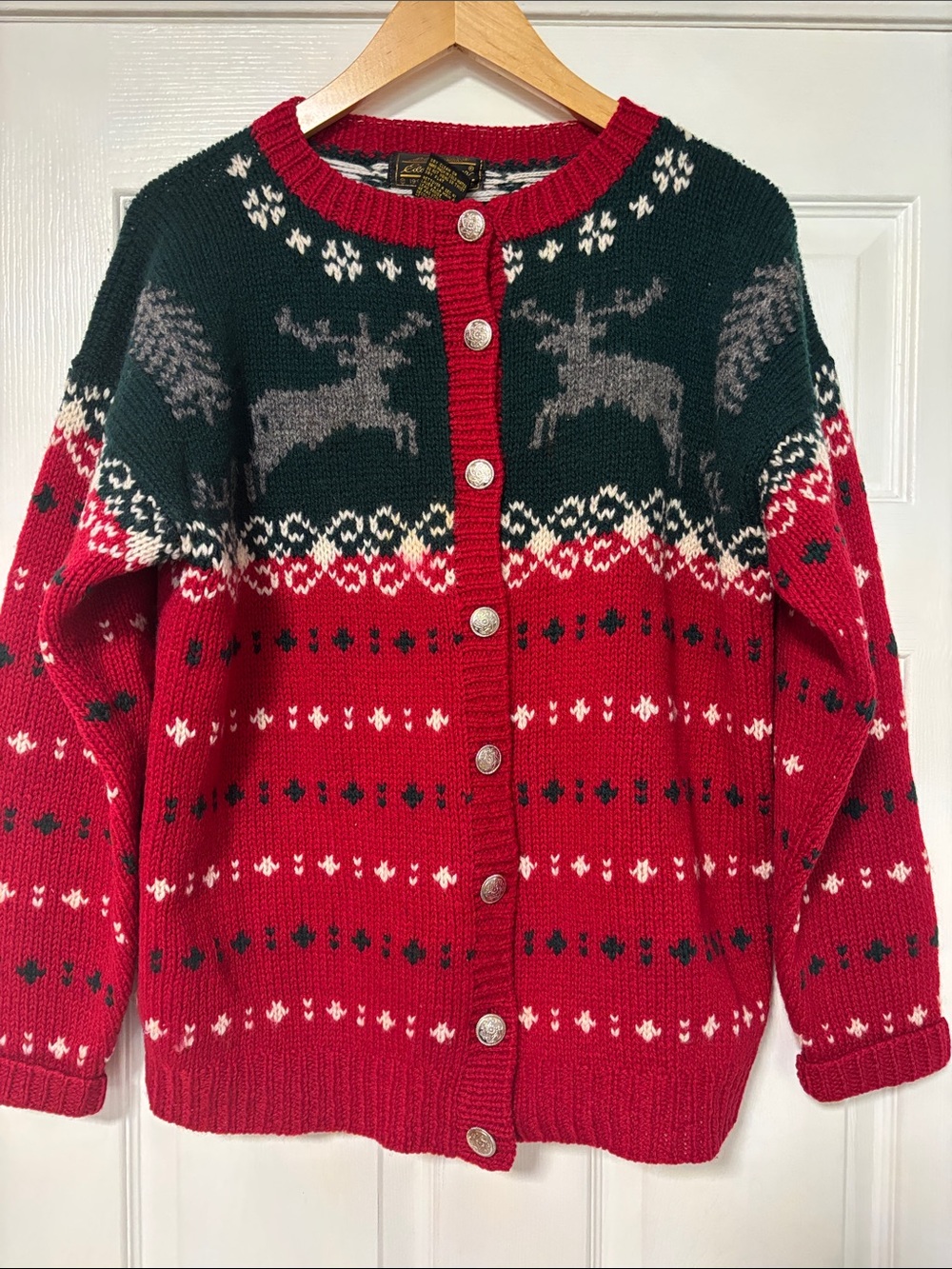 Vintage 1990 Eddie Bauer Wool Reindeer Cardigan M